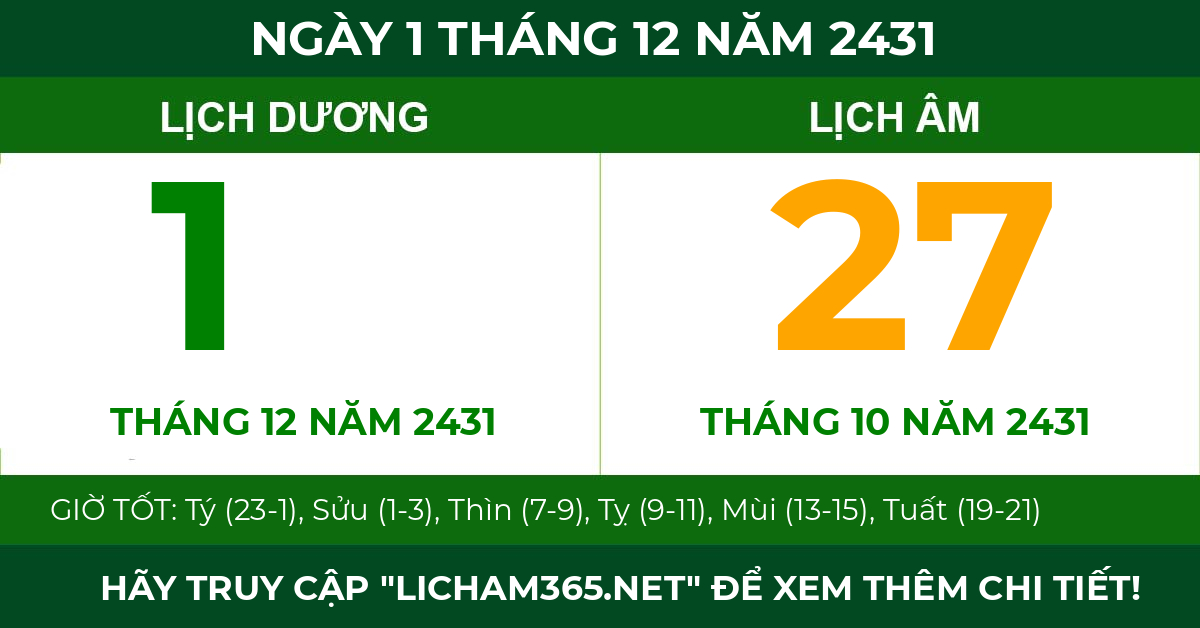 lịch âm ngày 1 tháng 12 năm 2431
