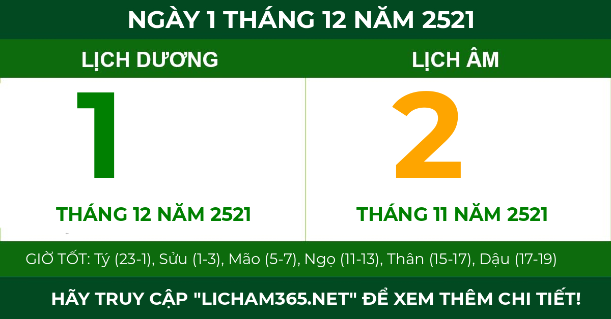 lịch âm ngày 1 tháng 12 năm 2521