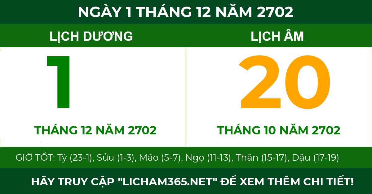 lịch âm ngày 1 tháng 12 năm 2702