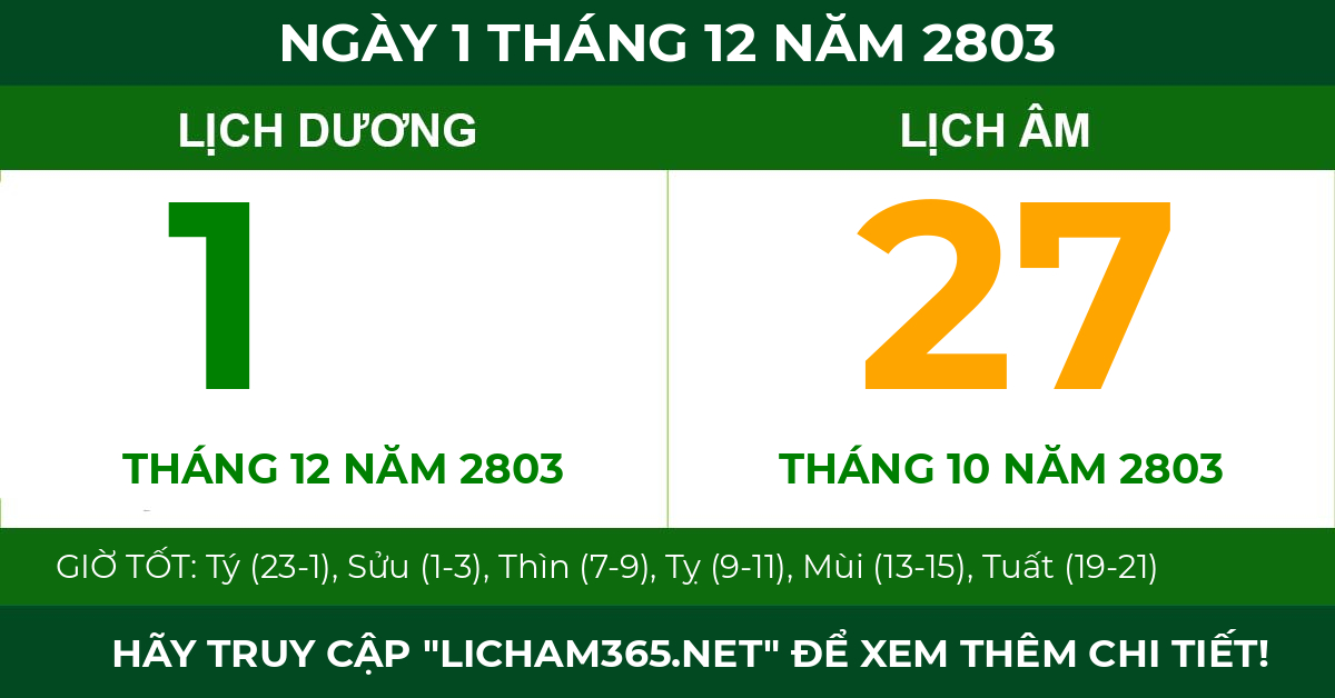 lịch âm ngày 1 tháng 12 năm 2803