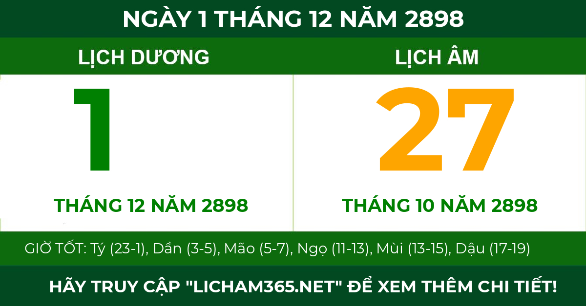 lịch âm ngày 1 tháng 12 năm 2898
