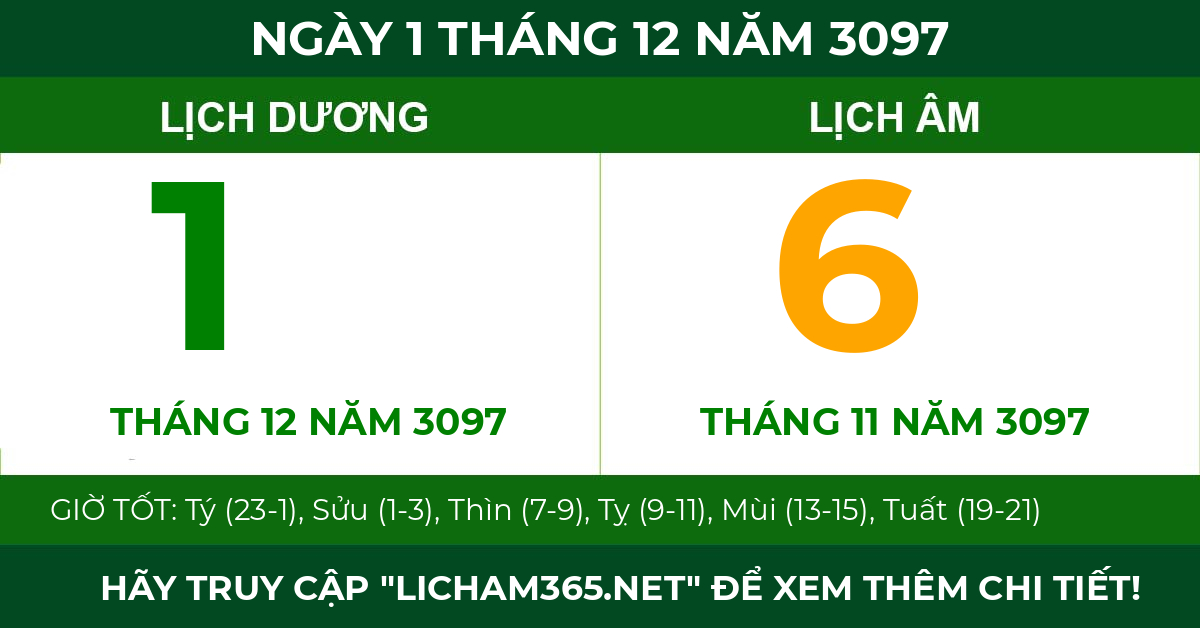 lịch âm ngày 1 tháng 12 năm 3097