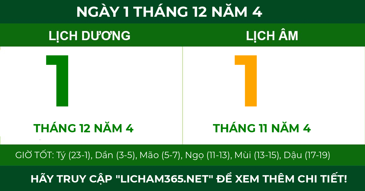 lịch âm ngày 1 tháng 12 năm 4