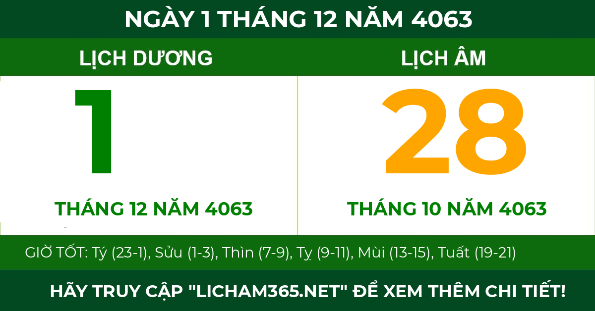lịch âm ngày 1 tháng 12 năm 4063