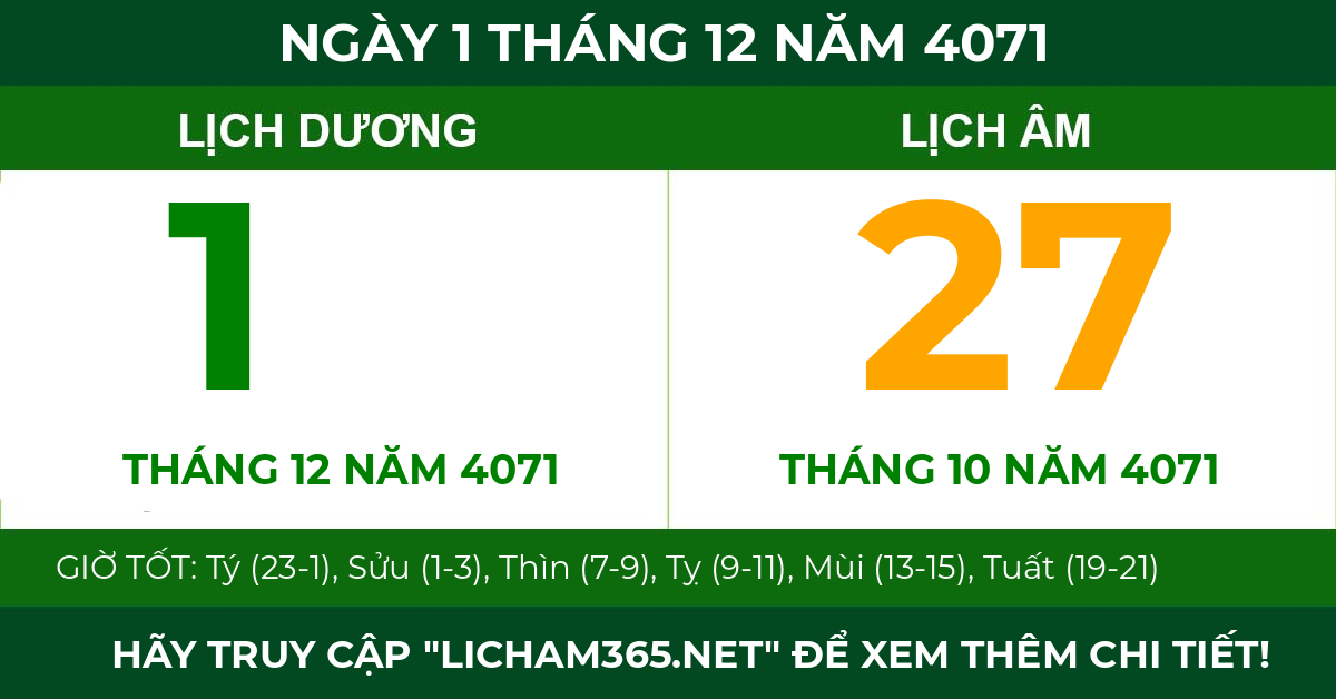 lịch âm ngày 1 tháng 12 năm 4071