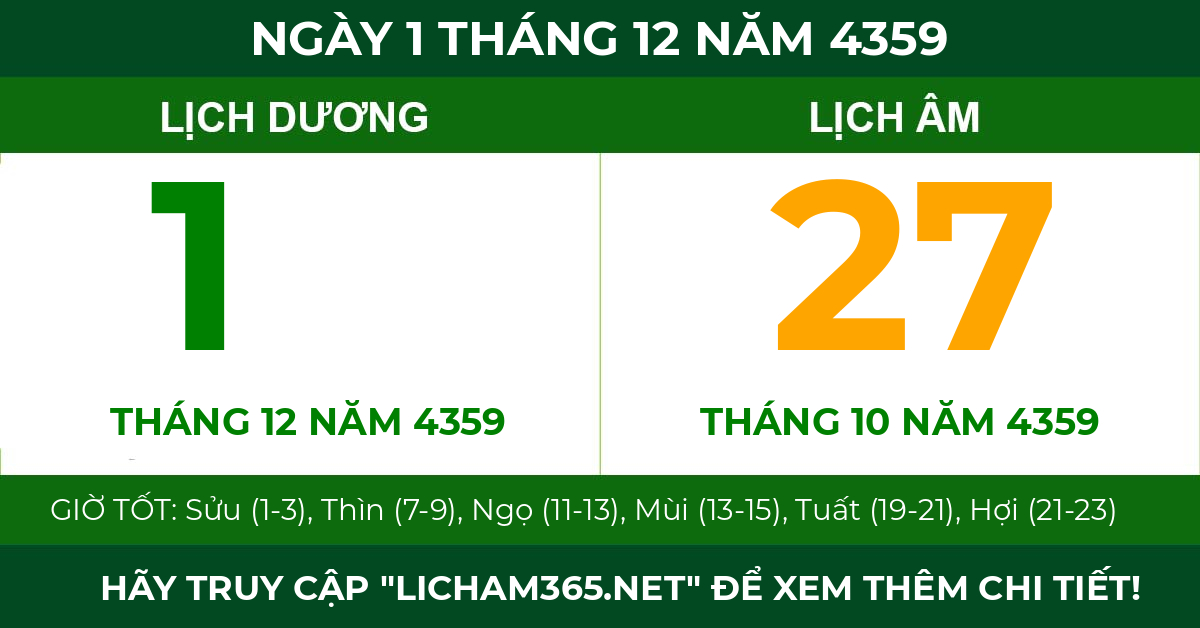 lịch âm ngày 1 tháng 12 năm 4359