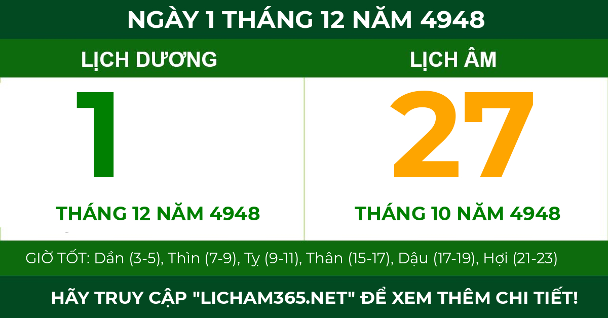 lịch âm ngày 1 tháng 12 năm 4948