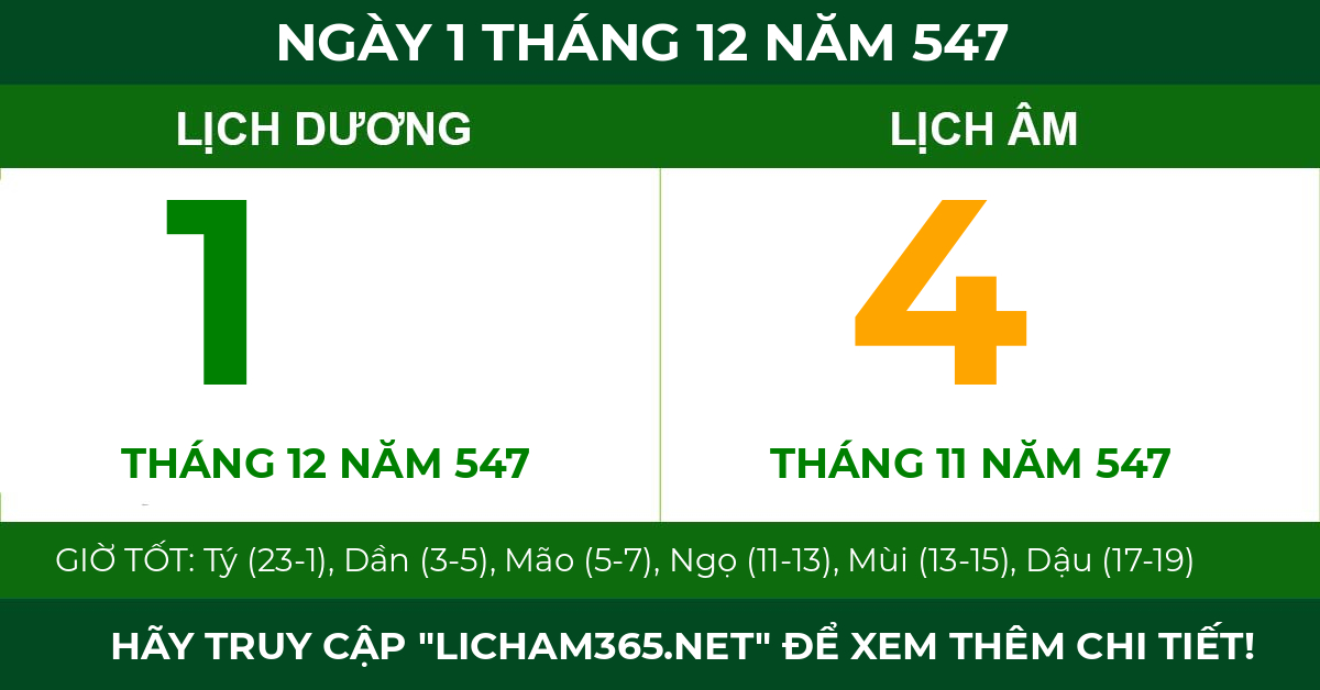 lịch âm ngày 1 tháng 12 năm 547