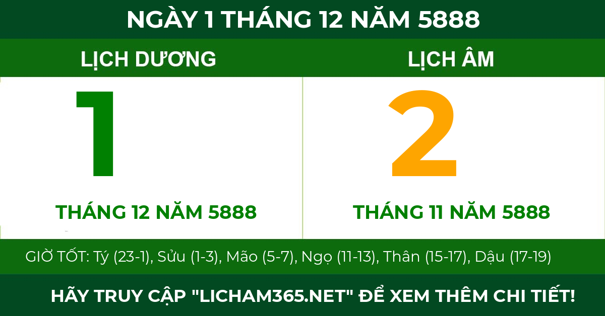 lịch âm ngày 1 tháng 12 năm 5888