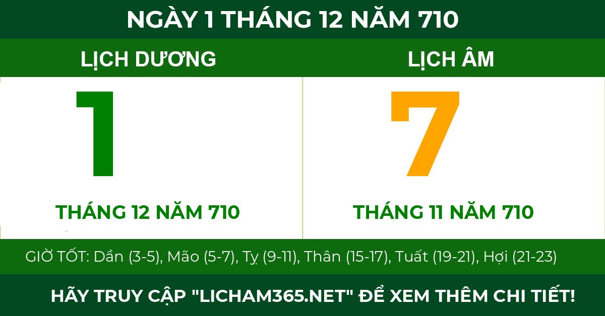 lịch âm ngày 1 tháng 12 năm 710