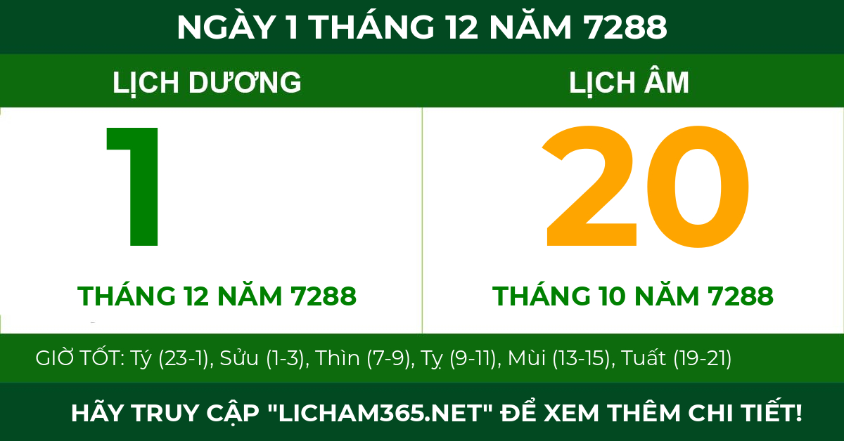lịch âm ngày 1 tháng 12 năm 7288