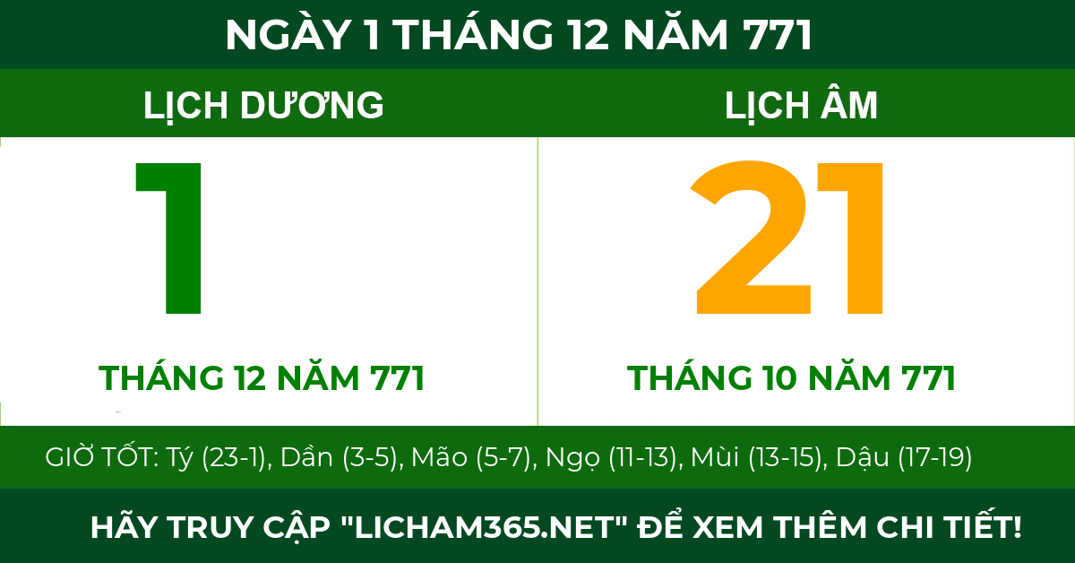 lịch âm ngày 1 tháng 12 năm 771