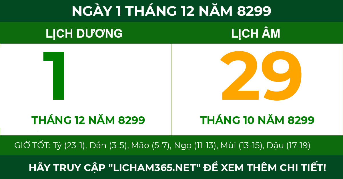 lịch âm ngày 1 tháng 12 năm 8299