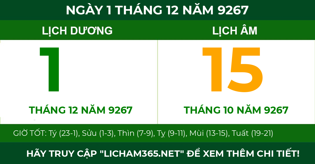 lịch âm ngày 1 tháng 12 năm 9267