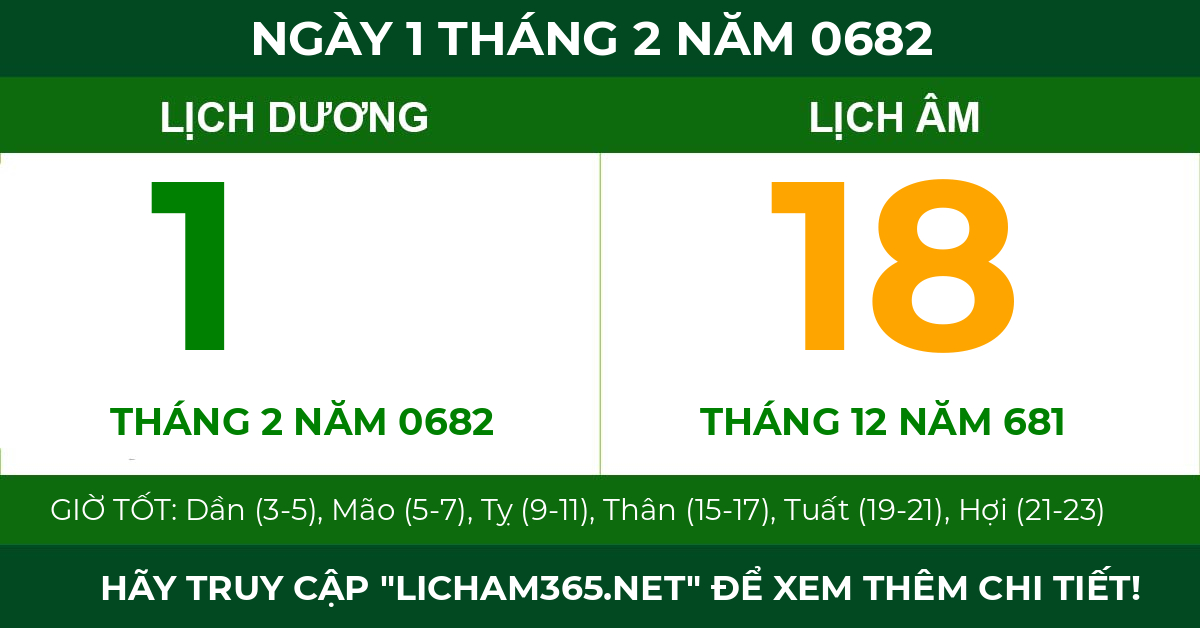 lịch âm ngày 1 tháng 2 năm 0682