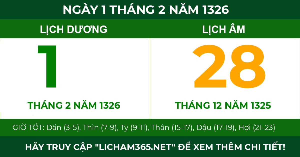 lịch âm ngày 1 tháng 2 năm 1326