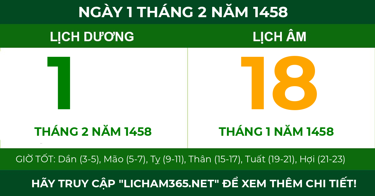 lịch âm ngày 1 tháng 2 năm 1458