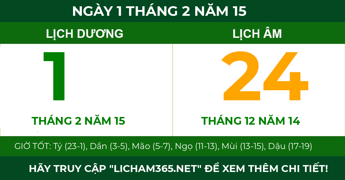 lịch âm ngày 1 tháng 2 năm 15