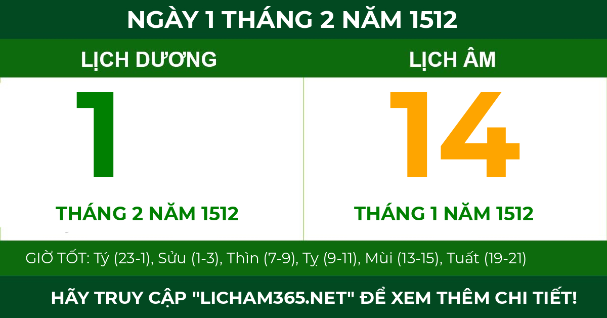 lịch âm ngày 1 tháng 2 năm 1512