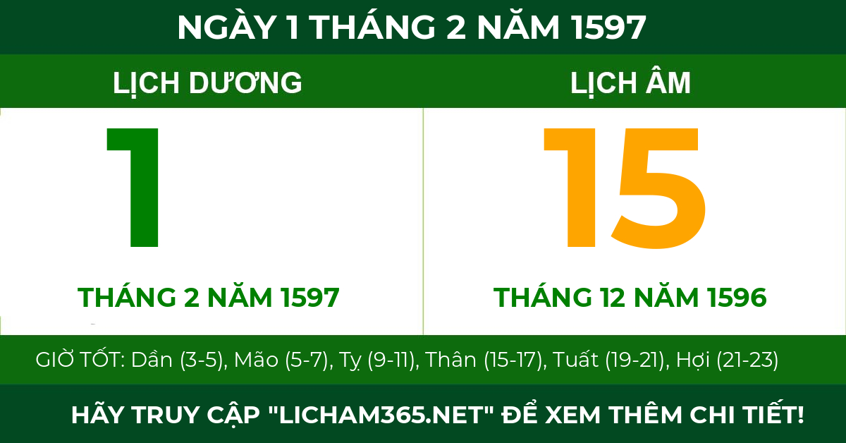 lịch âm ngày 1 tháng 2 năm 1597
