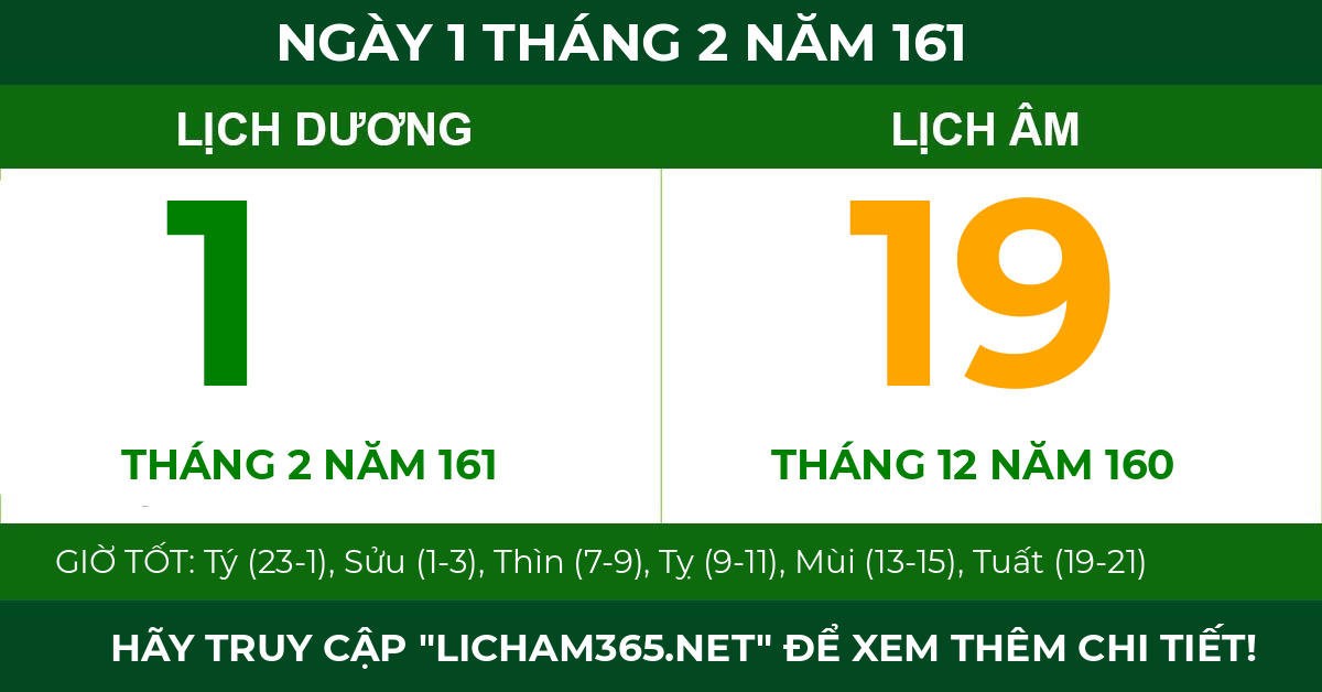 lịch âm ngày 1 tháng 2 năm 161