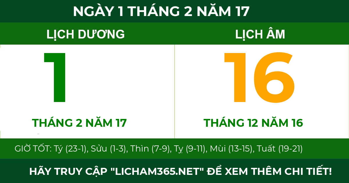 lịch âm ngày 1 tháng 2 năm 17
