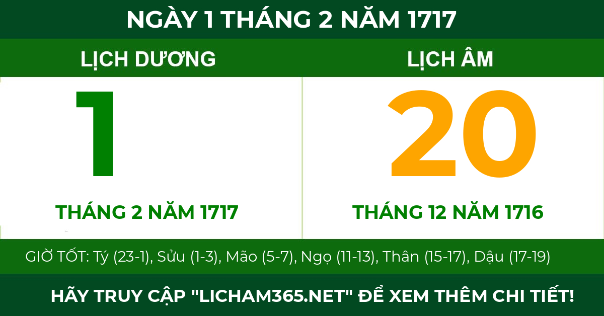 lịch âm ngày 1 tháng 2 năm 1717