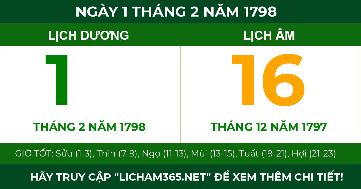 lịch âm ngày 1 tháng 2 năm 1798