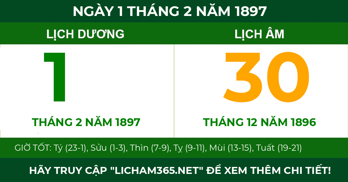 lịch âm ngày 1 tháng 2 năm 1897