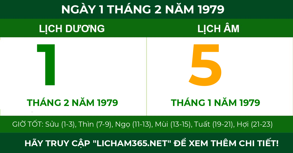 lịch âm ngày 1 tháng 2 năm 1979