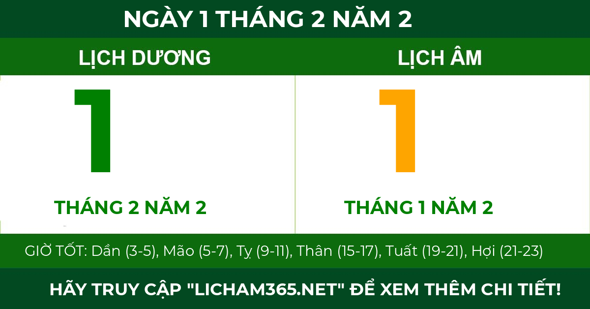 lịch âm ngày 1 tháng 2 năm 2