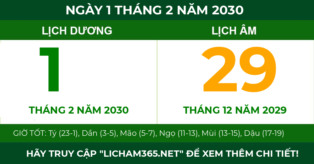 lịch âm ngày 1 tháng 2 năm 2030