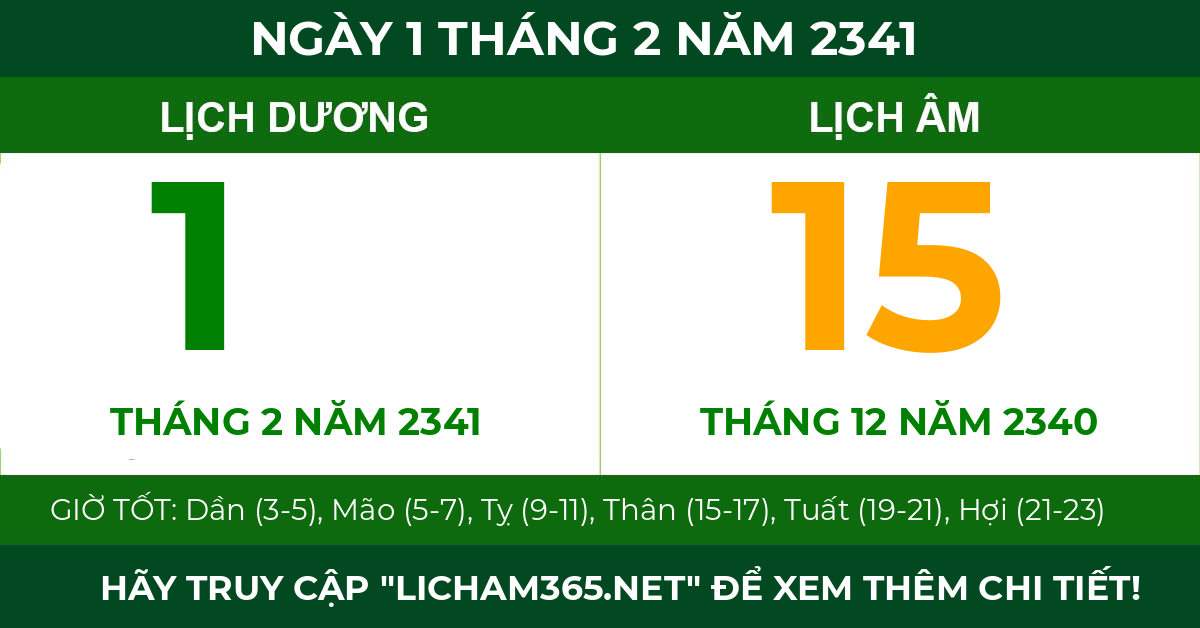 lịch âm ngày 1 tháng 2 năm 2341