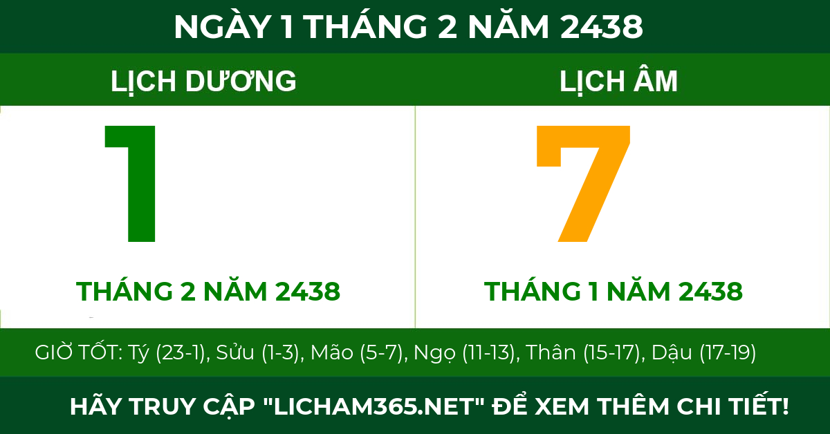 lịch âm ngày 1 tháng 2 năm 2438