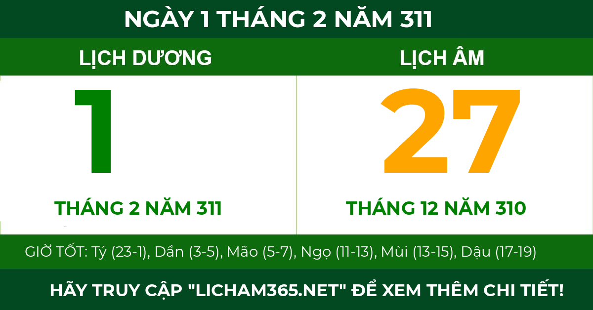 lịch âm ngày 1 tháng 2 năm 311