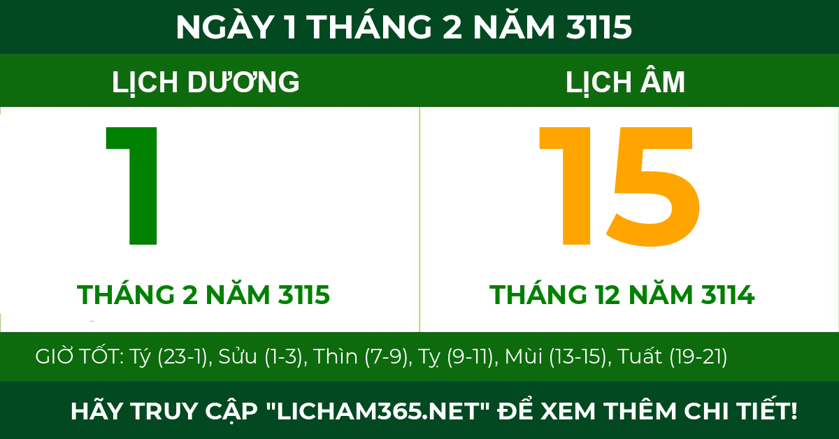 lịch âm ngày 1 tháng 2 năm 3115