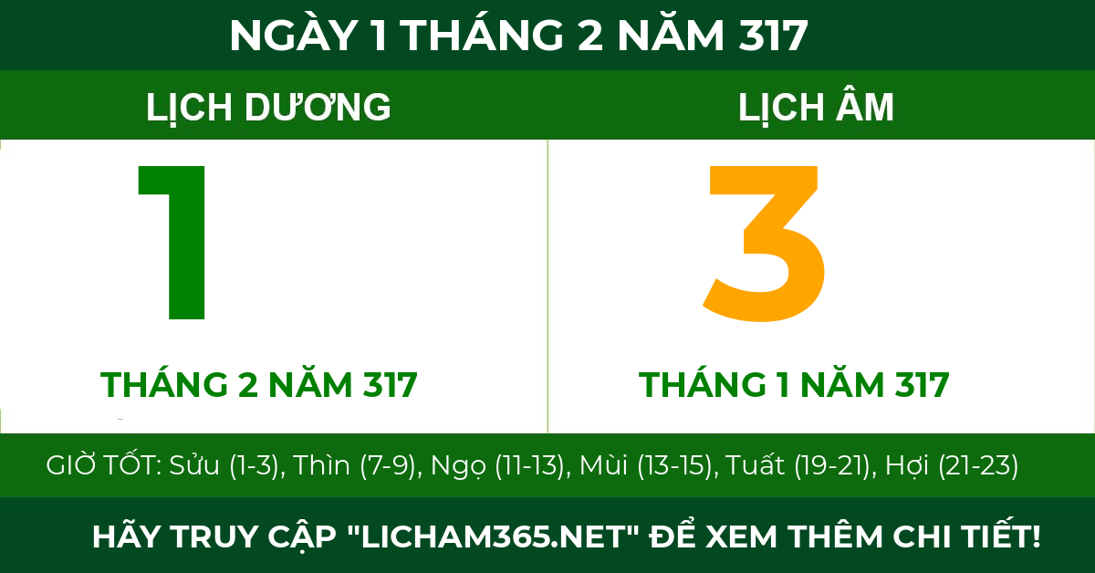 lịch âm ngày 1 tháng 2 năm 317