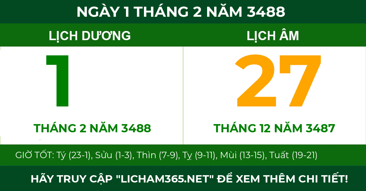 lịch âm ngày 1 tháng 2 năm 3488