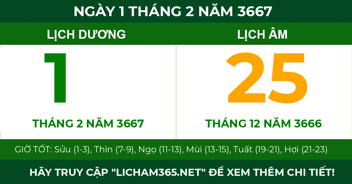 lịch âm ngày 1 tháng 2 năm 3667