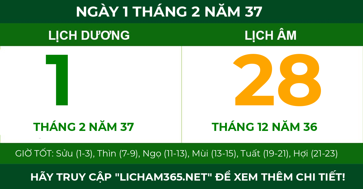 lịch âm ngày 1 tháng 2 năm 37