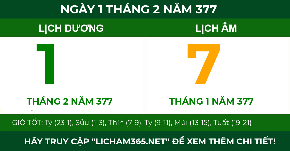 lịch âm ngày 1 tháng 2 năm 377