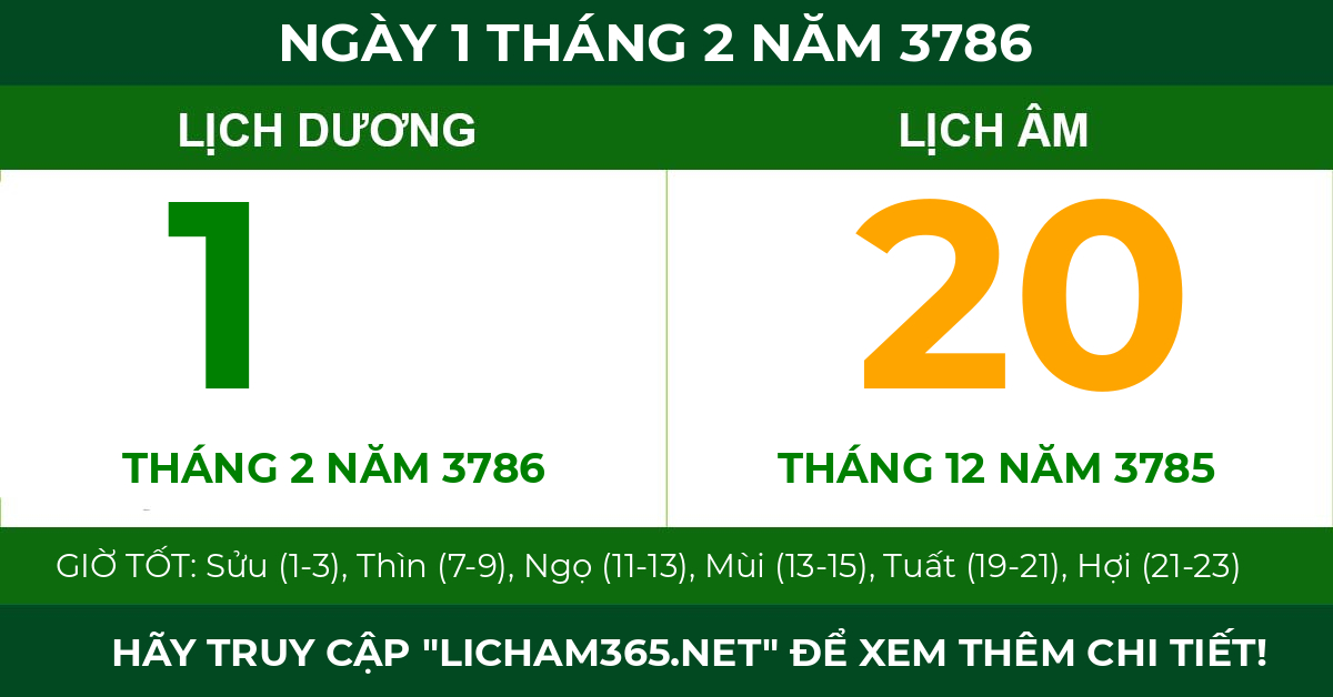 lịch âm ngày 1 tháng 2 năm 3786