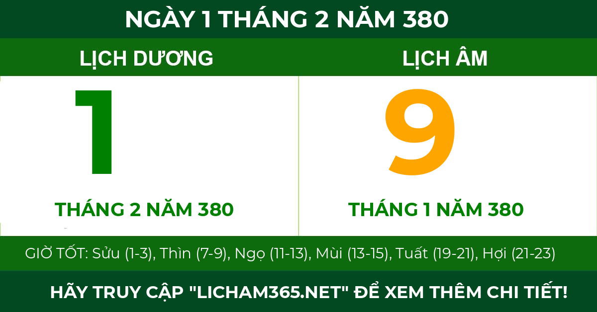 lịch âm ngày 1 tháng 2 năm 380