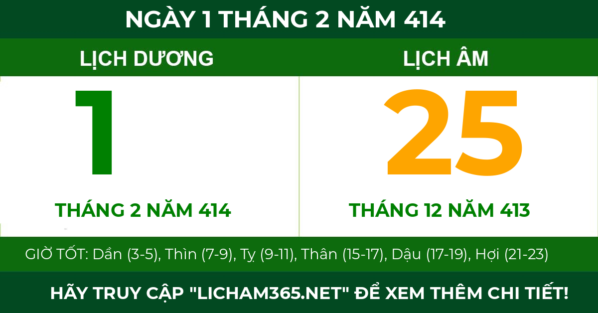 lịch âm ngày 1 tháng 2 năm 414