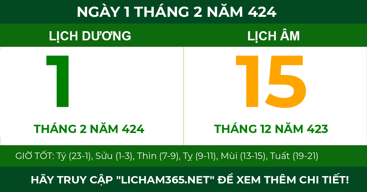 lịch âm ngày 1 tháng 2 năm 424
