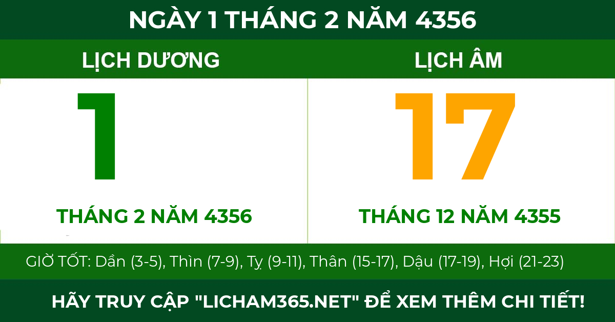 lịch âm ngày 1 tháng 2 năm 4356