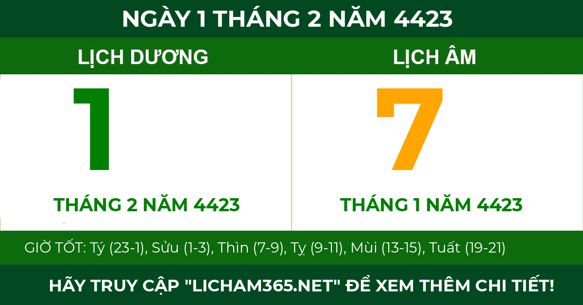 lịch âm ngày 1 tháng 2 năm 4423