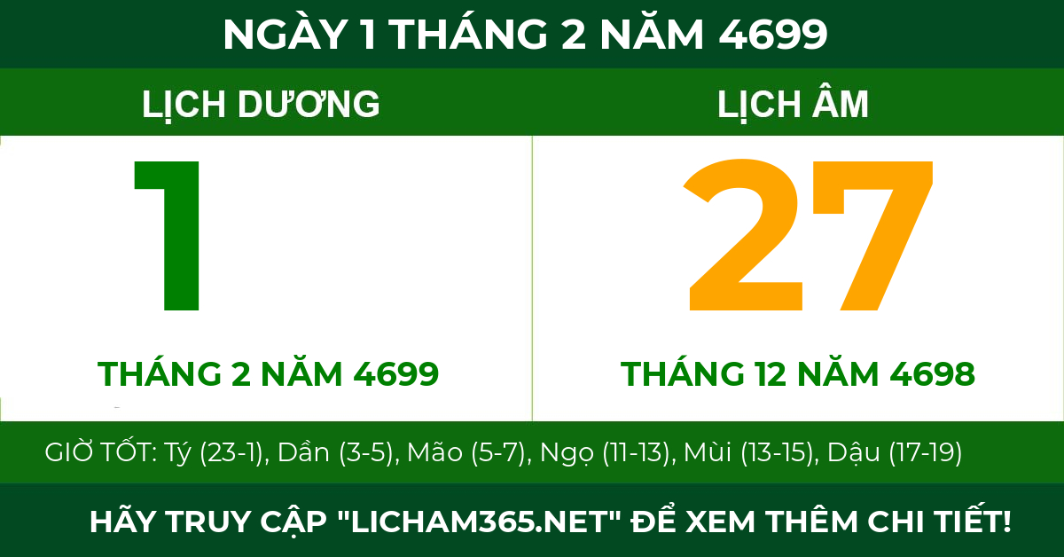 lịch âm ngày 1 tháng 2 năm 4699