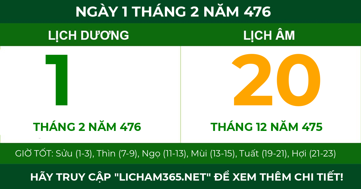 lịch âm ngày 1 tháng 2 năm 476