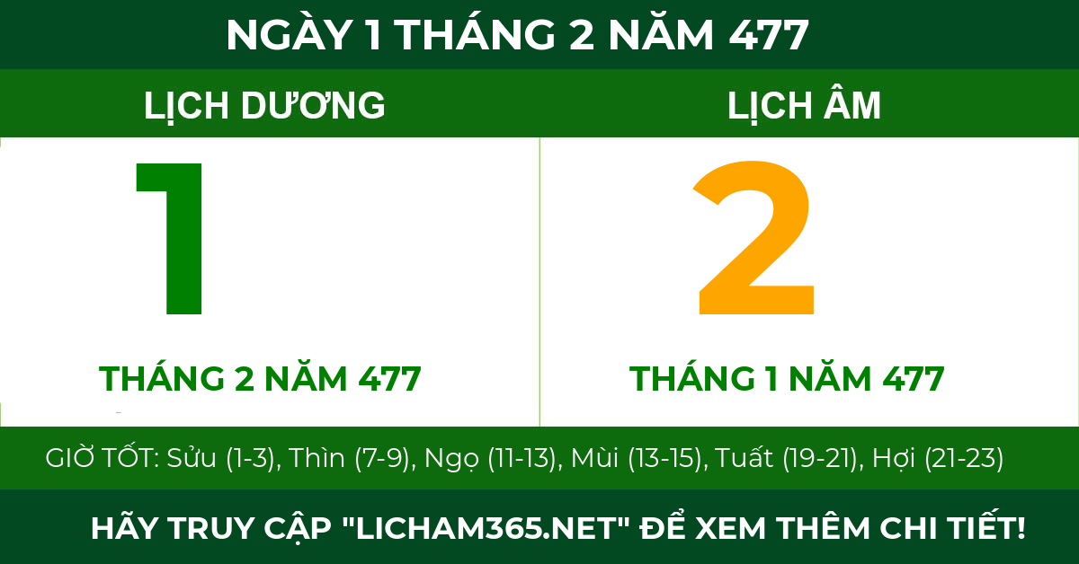 lịch âm ngày 1 tháng 2 năm 477